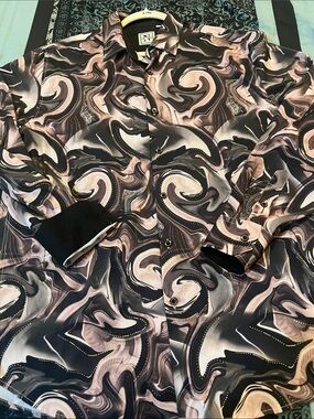 De-Niko Abstract Swirl Long-Sleeve Button-Down Shirt - Black & Taupe